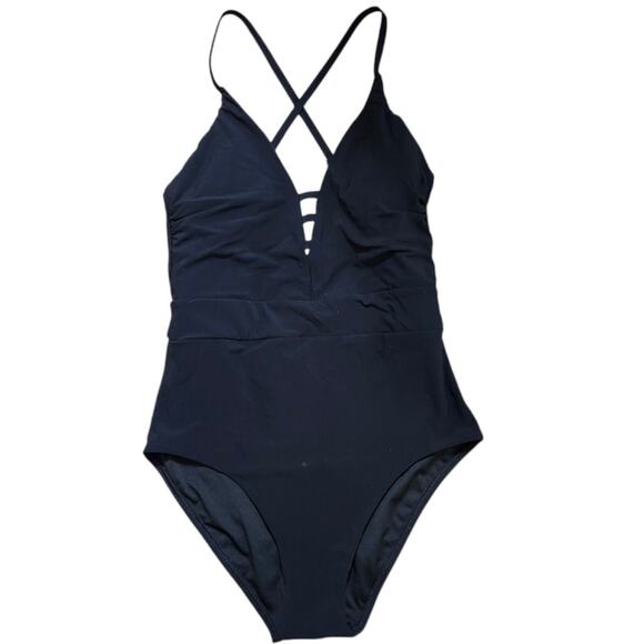 LANDS' END One-Piece Swimsuit (10) Criss Cross Back Black - Picture 2 of 9